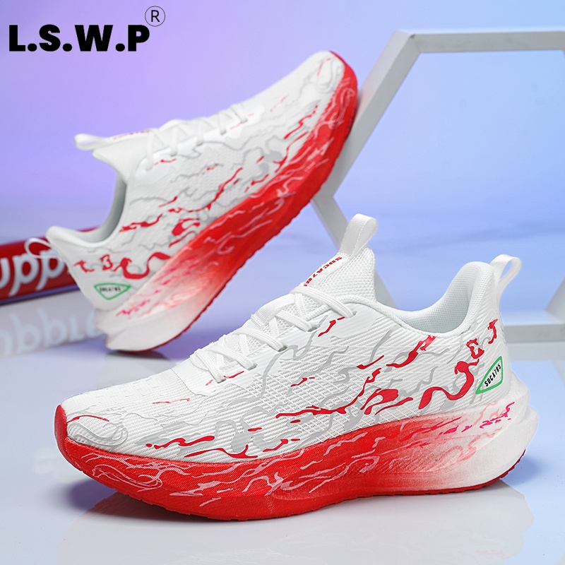 Knit Fabric Lace Up Sneakers - 女性用スニーカー。クッション性があり、耐久性にも優れ、通気性の良いニット素材を使用。普段使い、ランニング、ジムでのトレーニングに最適。