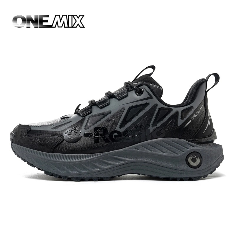Anti Slip Trail Running Sneakers - ONEMIX 男性トレイルランニングシューズウェアラブル滑り止めレザースニーカーサポート安定したオフロードスポーツシューズアウトドアウォーキングスニーカー
