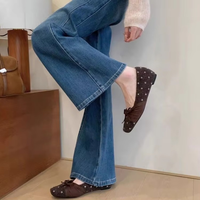 女性用、水玉模様のウール製バレエシューズ、スクエアトゥ、リボ - Women'S Shoes のレビューと価格