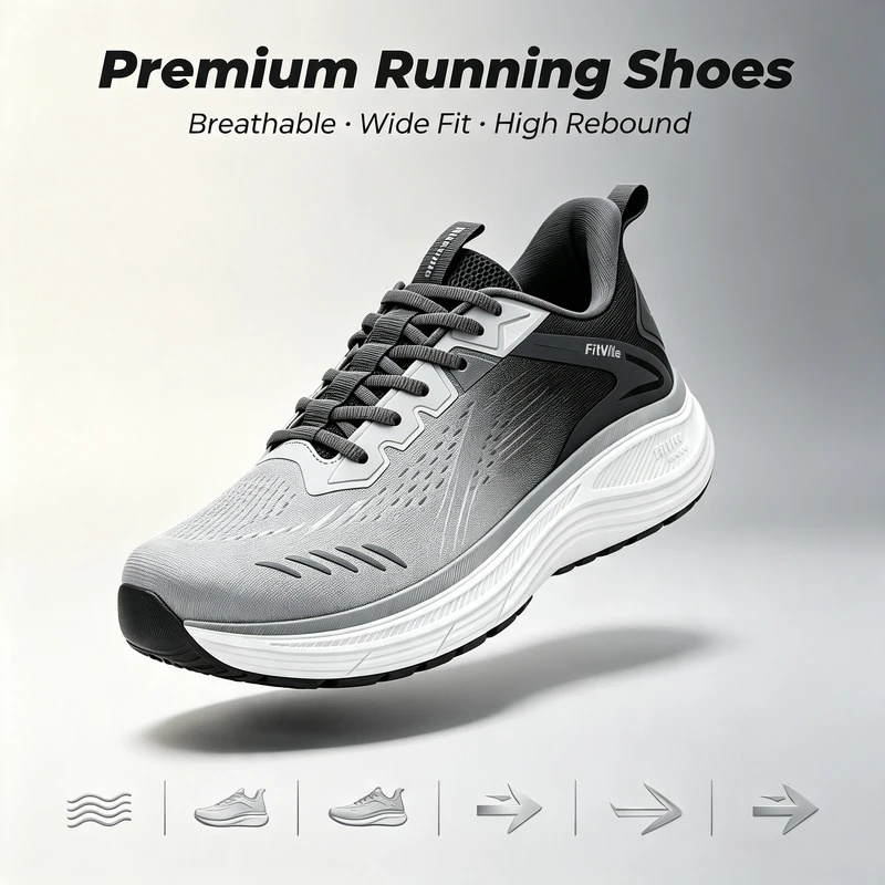 フィットビル メンズ スポーツスニーカー。つま先部分が広く設 - Wide Toe Box Running Sneakers のレビューと価格