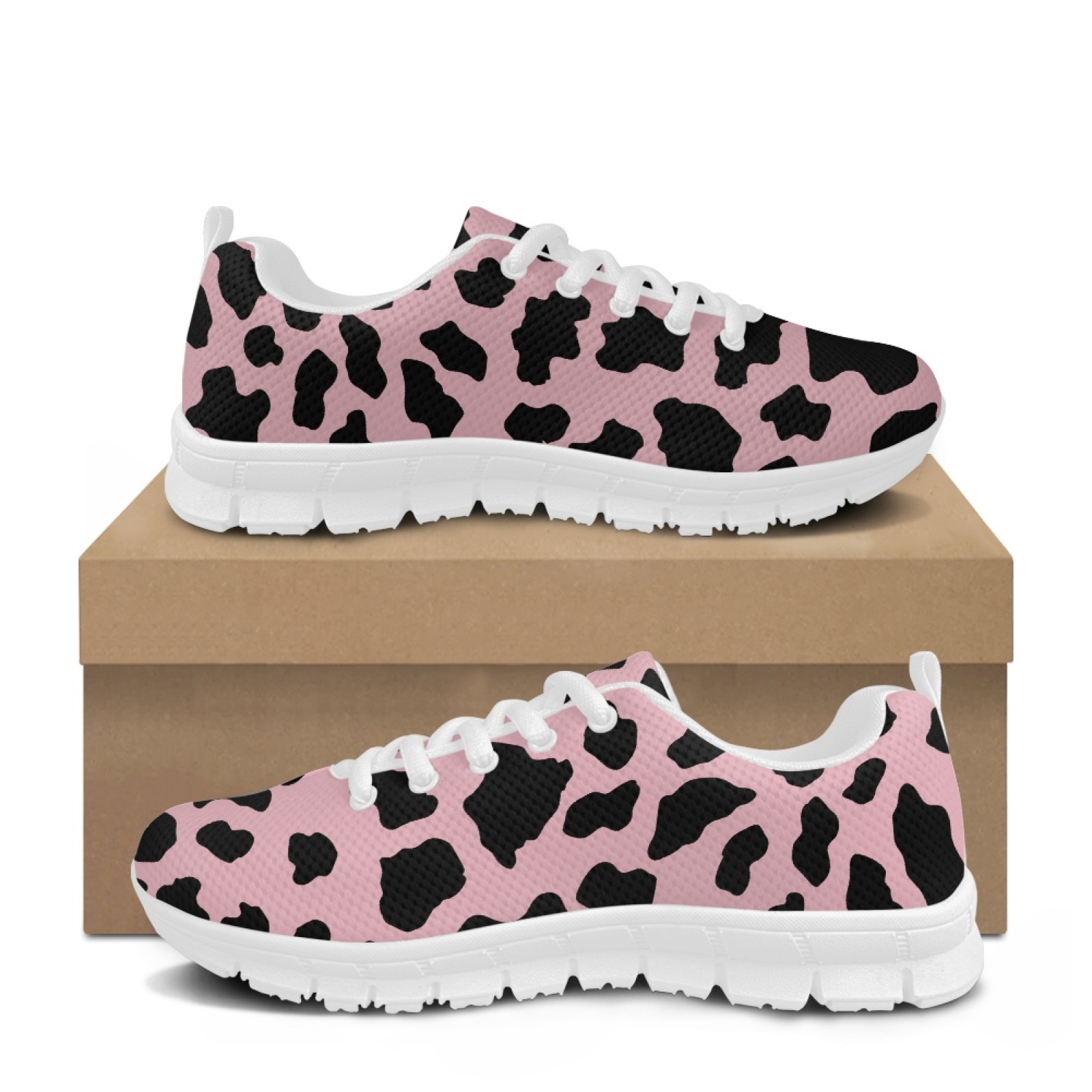 カラーアニマル ピンクの牛柄、女性用、快適な履き心地のスポー - Shock Absorbing Gym Trainers のレビューと価格