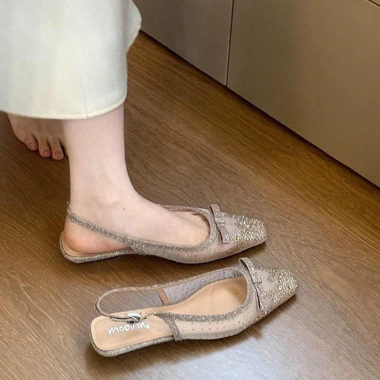 グリッターラインストーンボウスリングバックフラットシューズ  - Sandals のレビューと価格