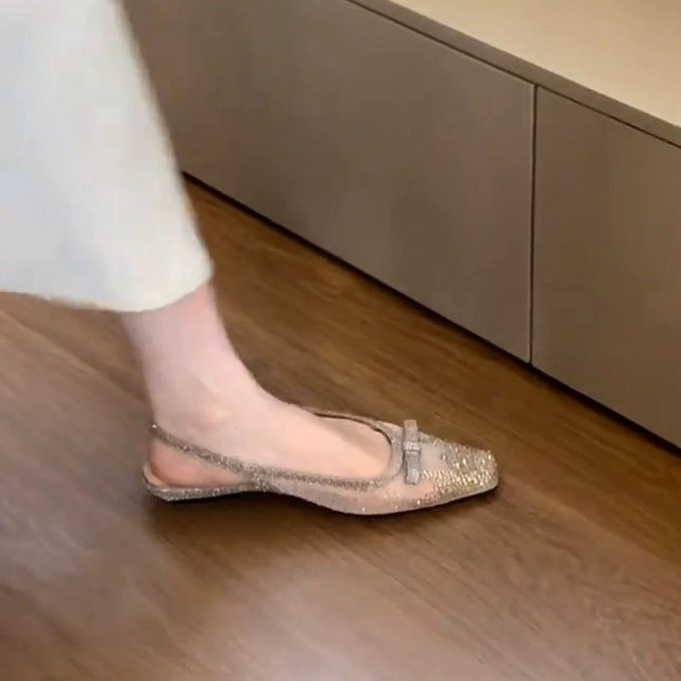 グリッターラインストーンボウスリングバックフラットシューズ  - Sandals のレビューと価格